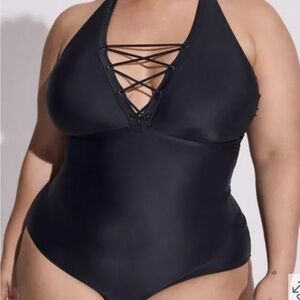 Wireless Grommet Lace Up One Piece Swimsuit Torrid Plus Size 3. 22/24